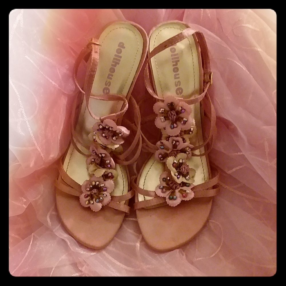 Pink Beaded Satin Strappy Heels